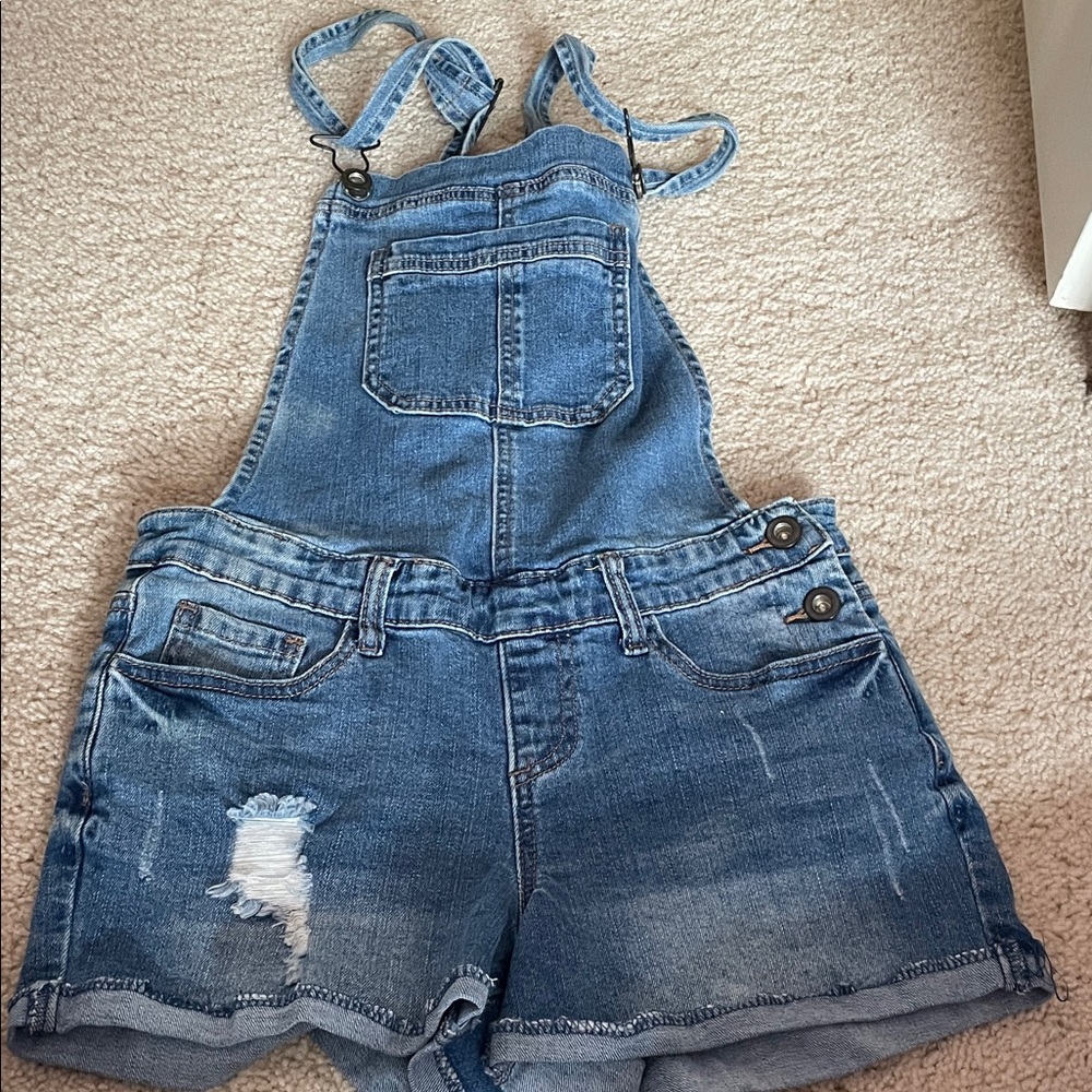 Denim Distressed Overalls